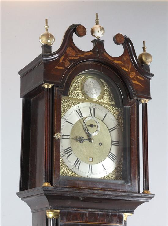 Thos. Chapman of Bath. A George III marquetry inlaid mahogany eight day longcase clock, 7ft 3in.